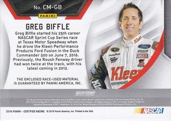 2016 Panini Certified - Complete Materials Mirror Blue #CM-GB Greg Biffle Back