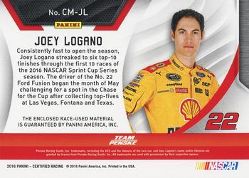 2016 Panini Certified - Complete Materials Mirror Blue #CM-JL Joey Logano Back