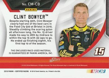 2016 Panini Certified - Complete Materials Mirror Gold #CM-CB Clint Bowyer Back