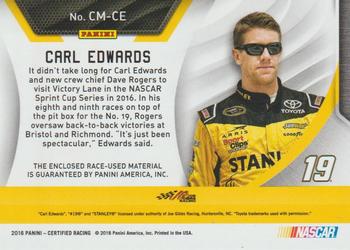 2016 Panini Certified - Complete Materials Mirror Gold #CM-CE Carl Edwards Back
