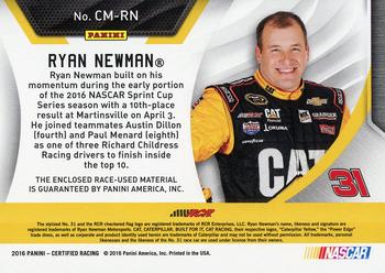 2016 Panini Certified - Complete Materials Mirror Gold #CM-RN Ryan Newman Back