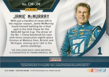 2016 Panini Certified - Complete Materials Mirror Red #CM-JM Jamie McMurray Back