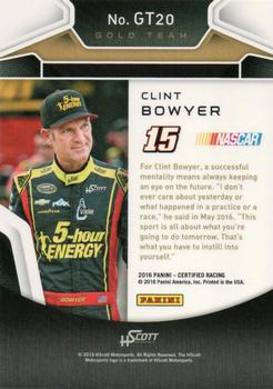2016 Panini Certified - Gold Team #GT20 Clint Bowyer Back