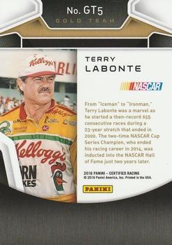 2016 Panini Certified - Gold Team Mirror Black #GT5 Terry Labonte Back