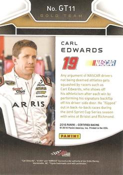 2016 Panini Certified - Gold Team Mirror Blue #GT11 Carl Edwards Back
