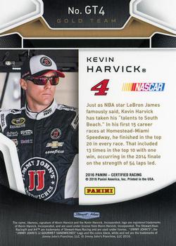 2016 Panini Certified - Gold Team Mirror Gold #GT4 Kevin Harvick Back