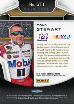 2016 Panini Certified - Gold Team Mirror Red #GT1 Tony Stewart Back