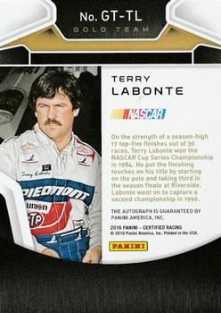 2016 Panini Certified - Gold Team Signatures #GT-TL Terry Labonte Back