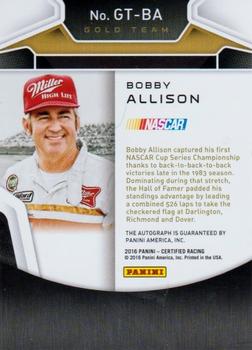 2016 Panini Certified - Gold Team Signatures #GT-BA Bobby Allison Back