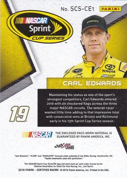2016 Panini Certified - Sprint Cup Swatches Mirror Black #SCS-CE1 Carl Edwards Back