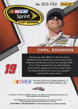 2016 Panini Certified - Sprint Cup Swatches Mirror Black #SCS-CE2 Carl Edwards Back