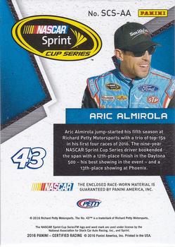 2016 Panini Certified - Sprint Cup Swatches Mirror Blue #SCS-AA Aric Almirola Back