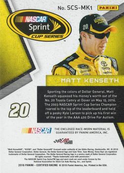 2016 Panini Certified - Sprint Cup Swatches Dual Mirror Gold #SCS-MK1 Matt Kenseth Back