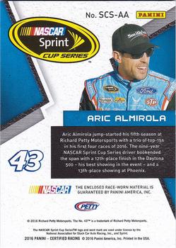 2016 Panini Certified - Sprint Cup Swatches Dual Mirror Gold #SCS-AA Aric Almirola Back