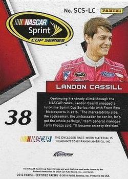 2016 Panini Certified - Sprint Cup Swatches Dual Mirror Gold #SCS-LC Landon Cassill Back