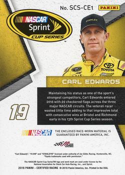 2016 Panini Certified - Sprint Cup Swatches Dual Mirror Orange #SCS-CE1 Carl Edwards Back