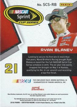 2016 Panini Certified - Sprint Cup Swatches Dual Mirror Red #SCS-RB Ryan Blaney Back