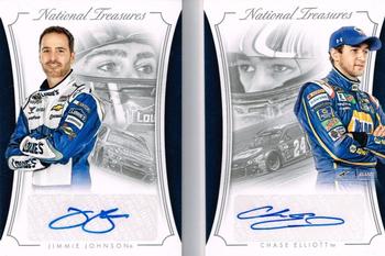 2016 Panini National Treasures - Dual Signature Booklets - Black #DS-HMS4 Jimmie Johnson / Chase Elliott Front
