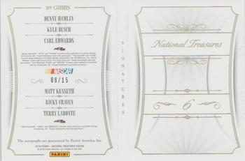 2016 Panini National Treasures - Six Signature Booklets - Gold #GIBBS Carl Edwards / Matt Kenseth / Ricky Craven / Terry Labonte / Denny Hamlin / Kyle Busch Back