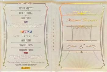 2016 Panini National Treasures - Six Signature Booklets - Gold #DAD-KID Chase Elliott / Bill Elliott / Brittany Force / John Force / Kyle Petty / Richard Petty Back