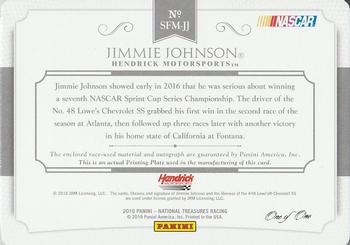 2016 Panini National Treasures - Signature Firesuit Materials - Printing Plates Cyan #SFM-JJ Jimmie Johnson Back