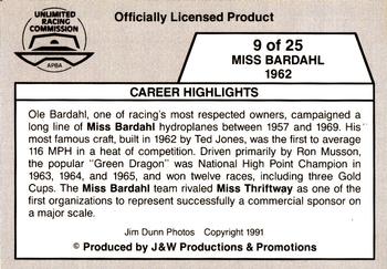1991 APBA Thunder on the Water #9 Miss Bardahl 1962 Back