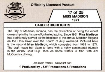 1991 APBA Thunder on the Water #17 Miss Madison 1971 Back