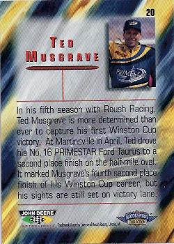 1998 John Deere #20 Ted Musgrave Back