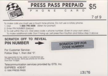 1996 Press Pass Premium - $5 Phone Cards #7 Mark Martin Back
