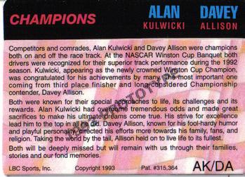 1993 Action Packed - 1993 Prototypes #AK/DA Alan Kulwicki / Davey Allison Back