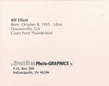 1986 Sportstar Photo-Graphics Racing #NNO Bill Elliott Back