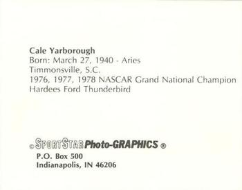 1986 Sportstar Photo-Graphics Racing #NNO Cale Yarborough Back