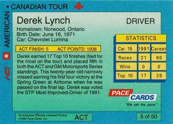 1992 Pace American-Canadian Tour - Sample #5 Derek Lynch Back