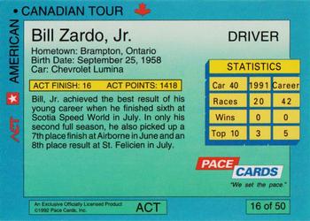 1992 Pace American-Canadian Tour - Sample #16 Bill Zardo Jr. Back