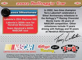 2003 Kellogg's Terry Labonte #1 Terry Labonte Back