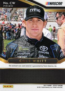 2017 Panini Select - Select Swatches Blue Prizms #CW Cole Whitt Back