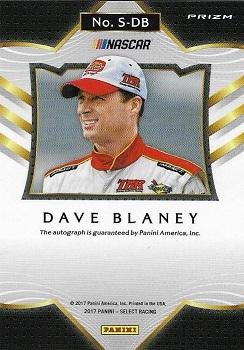 2017 Panini Select - Signatures #S-DB Dave Blaney Back