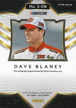 2017 Panini Select - Signatures Blue Prizms #S-DB Dave Blaney Back