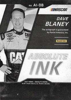 2017 Panini Absolute - Absolute Ink Spectrum Blue #AI-DB Dave Blaney Back