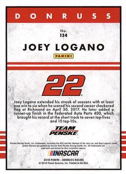 2018 Donruss #134 Joey Logano Back
