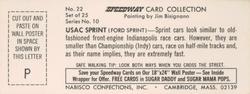 1973 Nabisco Sugar Daddy Speedway Collection #22 USAC Sprint Back