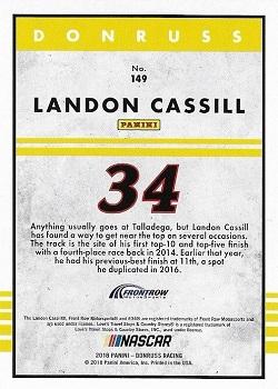 2018 Donruss - Gold Foil #149 Landon Cassill Back