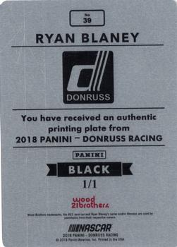 2018 Donruss - Printing Plates Black #39 Ryan Blaney Back