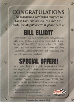 1996 Finish Line - Mega-Phone XL Redemption Card #NNO Bill Elliott Back