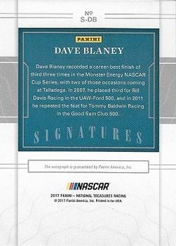 2017 Panini National Treasures - Signatures Green #S-DB Dave Blaney Back