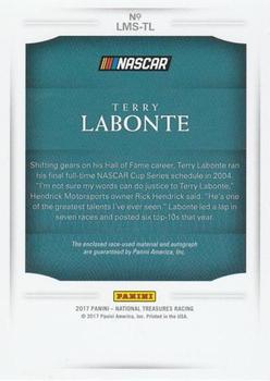 2017 Panini National Treasures - Legendary Material Signatures Holo Silver #LMS-TL Terry Labonte Back