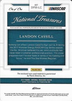 2017 Panini National Treasures - Dual Firesuit Materials Printing Plates Yellow #DFM-LC Landon Cassill Back