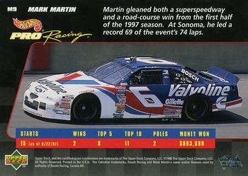 1998 Upper Deck Hot Wheels Pro Racing Preview Edition #M9 Mark Martin Back