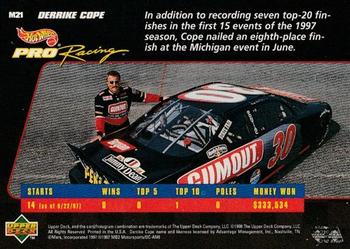 1998 Upper Deck Hot Wheels Pro Racing Preview Edition #M21 Derrike Cope Back