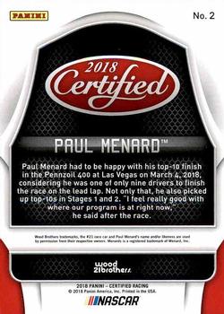 2018 Panini Certified #2 Paul Menard Back